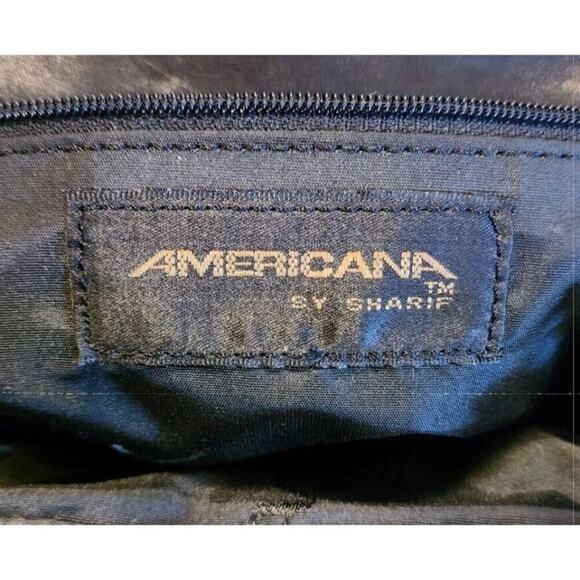 Vintage Black Leather Americana by Sharif Handbag Gold Trim Adjustable Strap - Picture 3 of 13